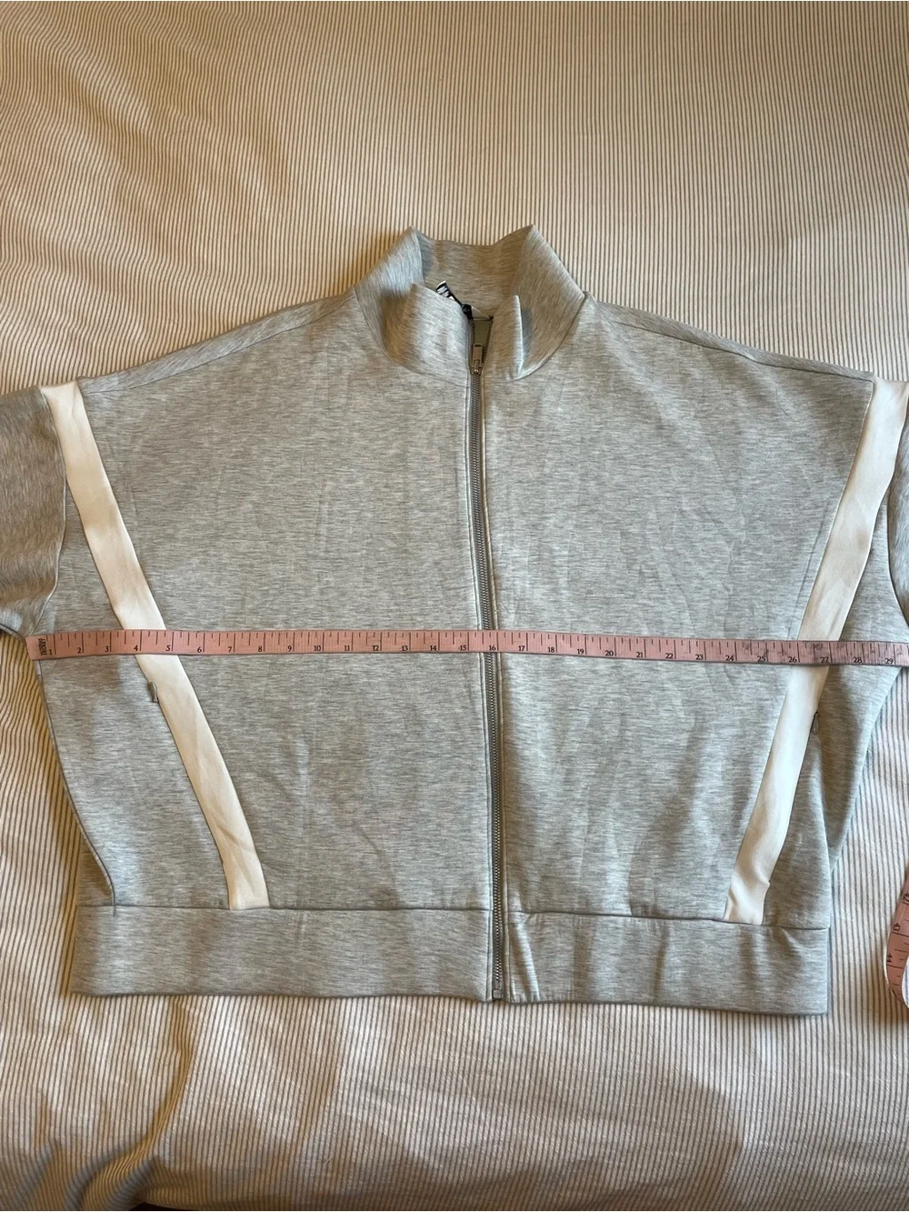 SPANX Women's AirEssentials Striped Track Jacket Light Gray 2X